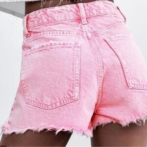 Zara Pink Distressed Jean Shorts High-Waisted